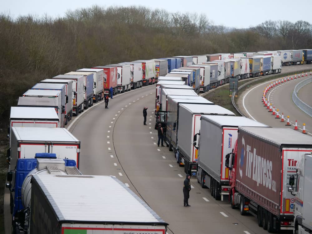 Long truck and lorry queues near the Port Of Dover