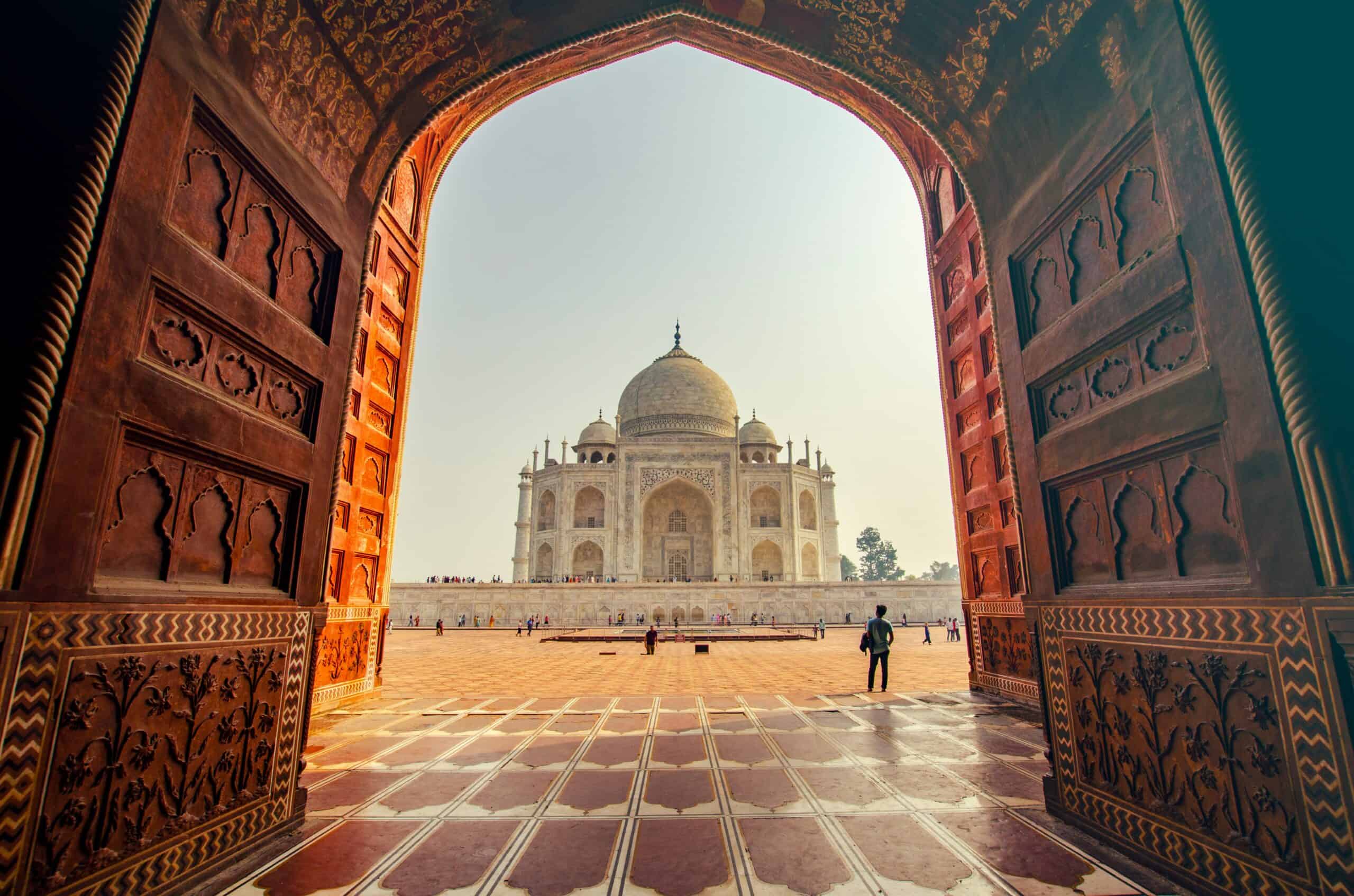 View of Taj Mahal through archway