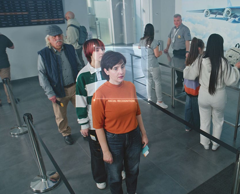 A facial recognition system at work in an airport
