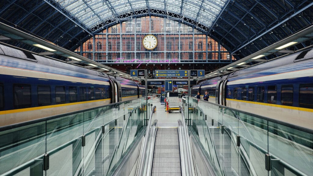 Eurostar platforms at St. Pancras station, London